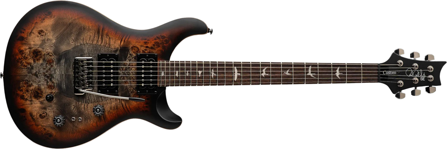 Prs Custom 24-08 Poplar Burl Se Exotic Veneer Trem 2h Rw - Charcoal Cherry Midnight Burst - Guitarra eléctrica de doble corte - Main picture