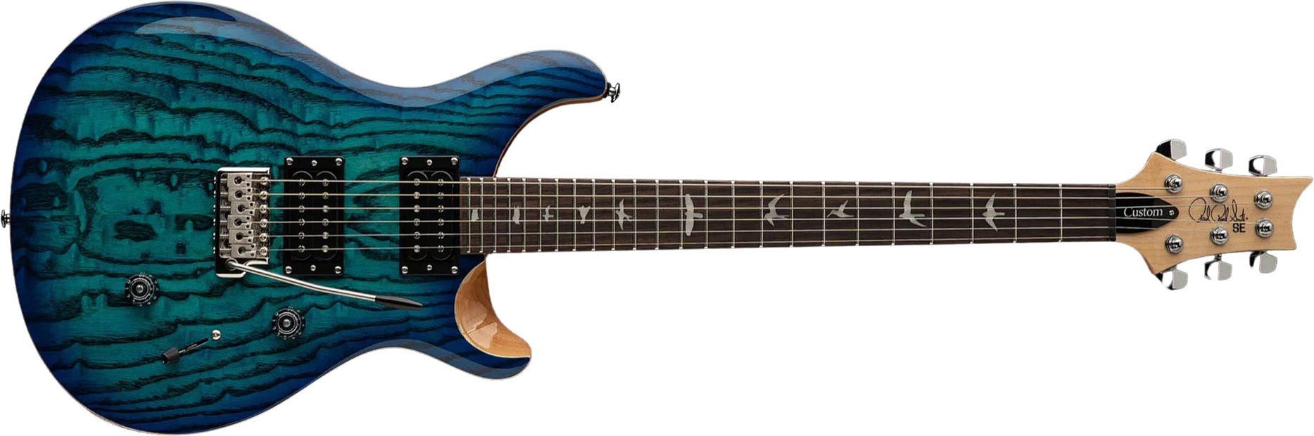 Prs Custom 24 Burled Ash Se Exotic Veneer Trem 2h Rw - Lake Blue - Guitarra eléctrica de doble corte - Main picture