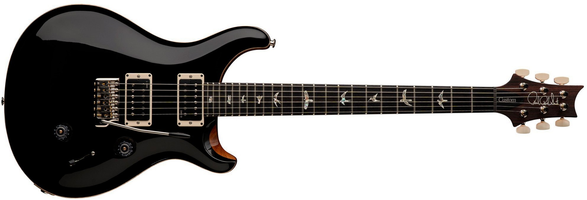 Prs Custom 24 Usa 2h Dmo Trem Rw - Black Top / Natural Back - Guitarra eléctrica de doble corte - Main picture
