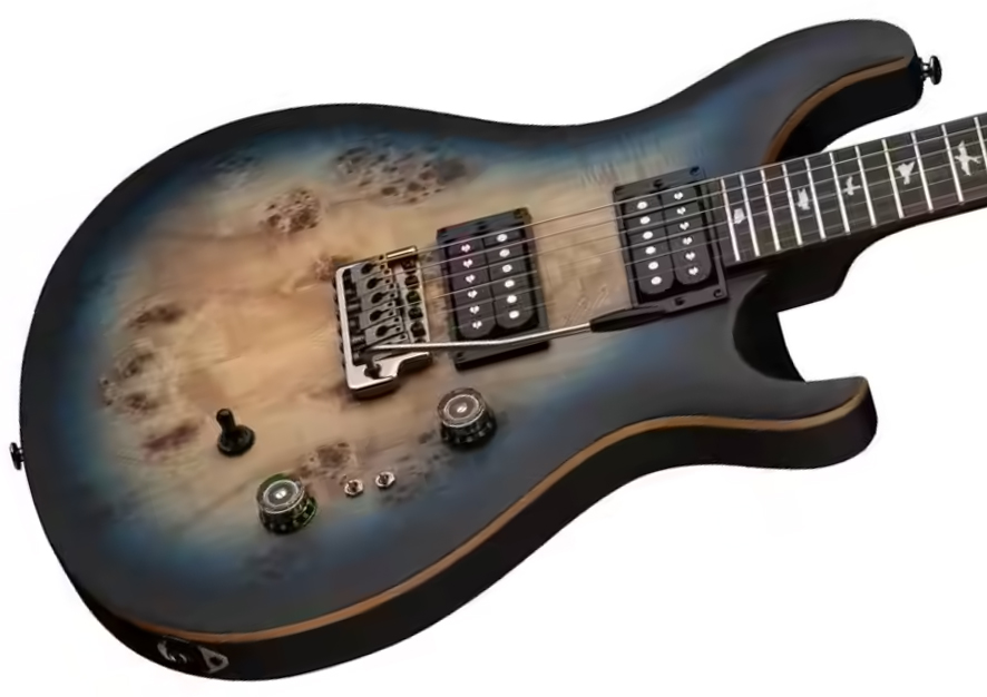Prs Custom 24-08 Poplar Burl Se Exotic Veneer Trem 2h Rw - Lake Blue Midnight Burst - Guitarra eléctrica de doble corte - Variation 2