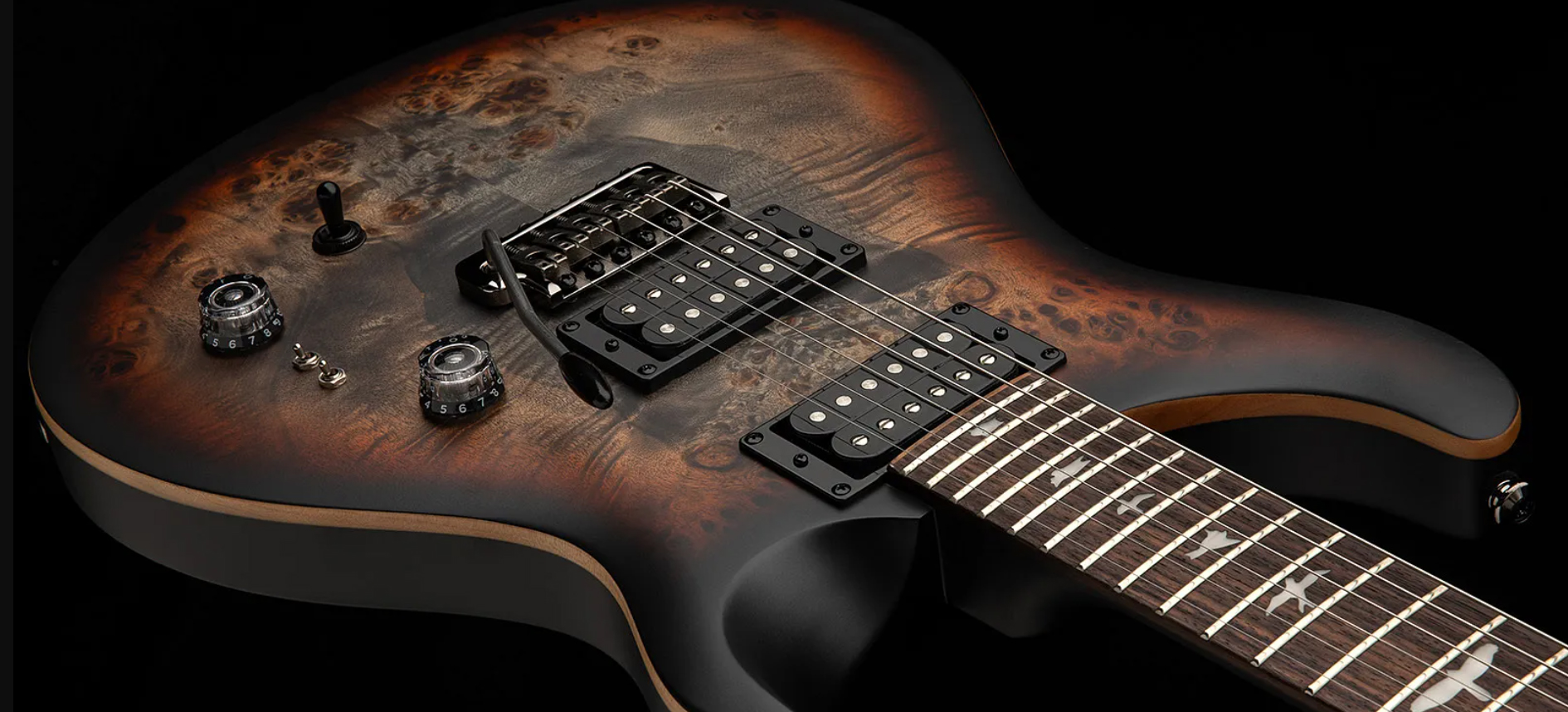 Prs Custom 24-08 Poplar Burl Se Exotic Veneer Trem 2h Rw - Charcoal Cherry Midnight Burst - Guitarra eléctrica de doble corte - Variation 2