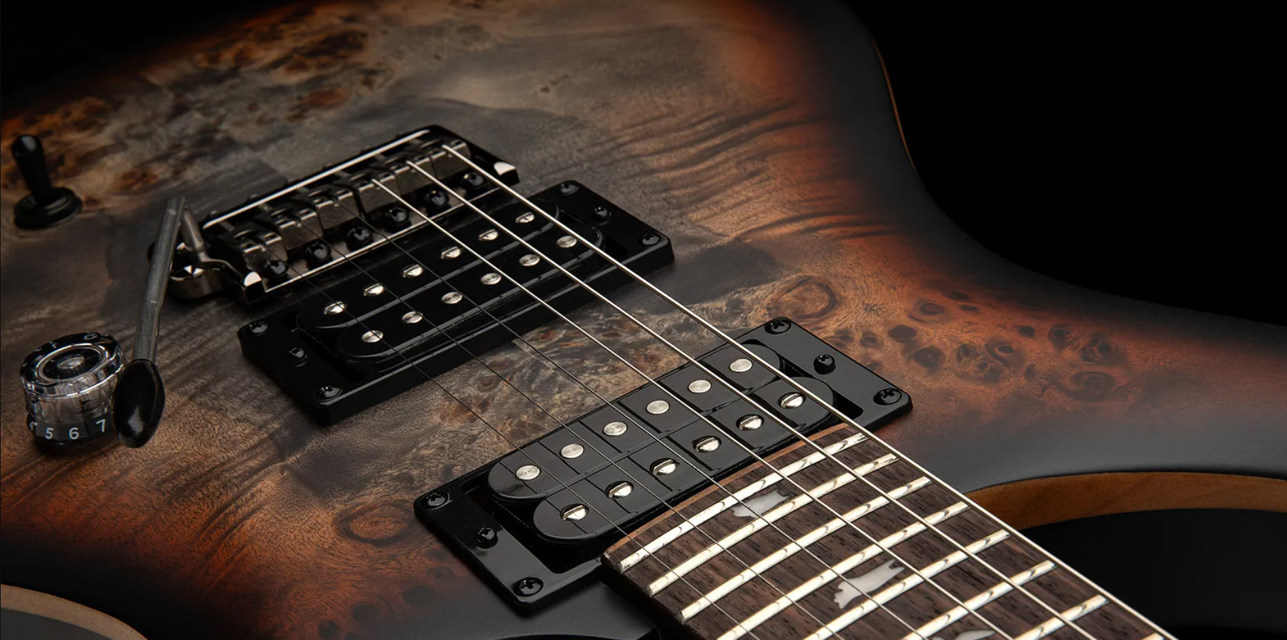 Prs Custom 24-08 Poplar Burl Se Exotic Veneer Trem 2h Rw - Charcoal Cherry Midnight Burst - Guitarra eléctrica de doble corte - Variation 3