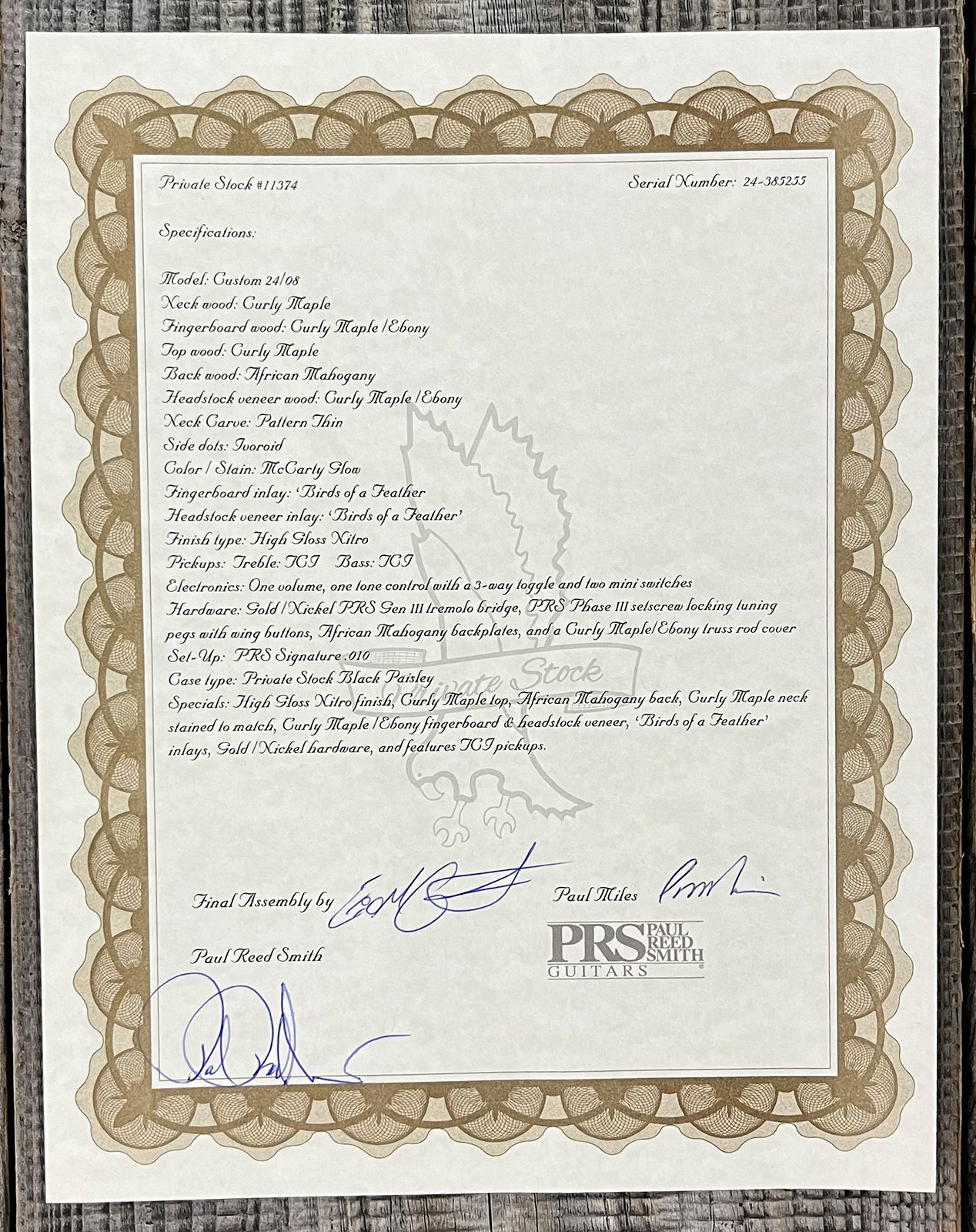 Prs Custom 24-08 Private Stock Hand-signed Usa 2h Trem Rw #0385255 - Mccarty Glow - Guitarra eléctrica de doble corte - Variation 14