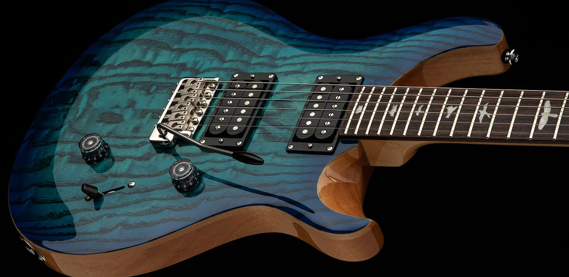Prs Custom 24 Burled Ash Se Exotic Veneer Trem 2h Rw - Lake Blue - Guitarra eléctrica de doble corte - Variation 2