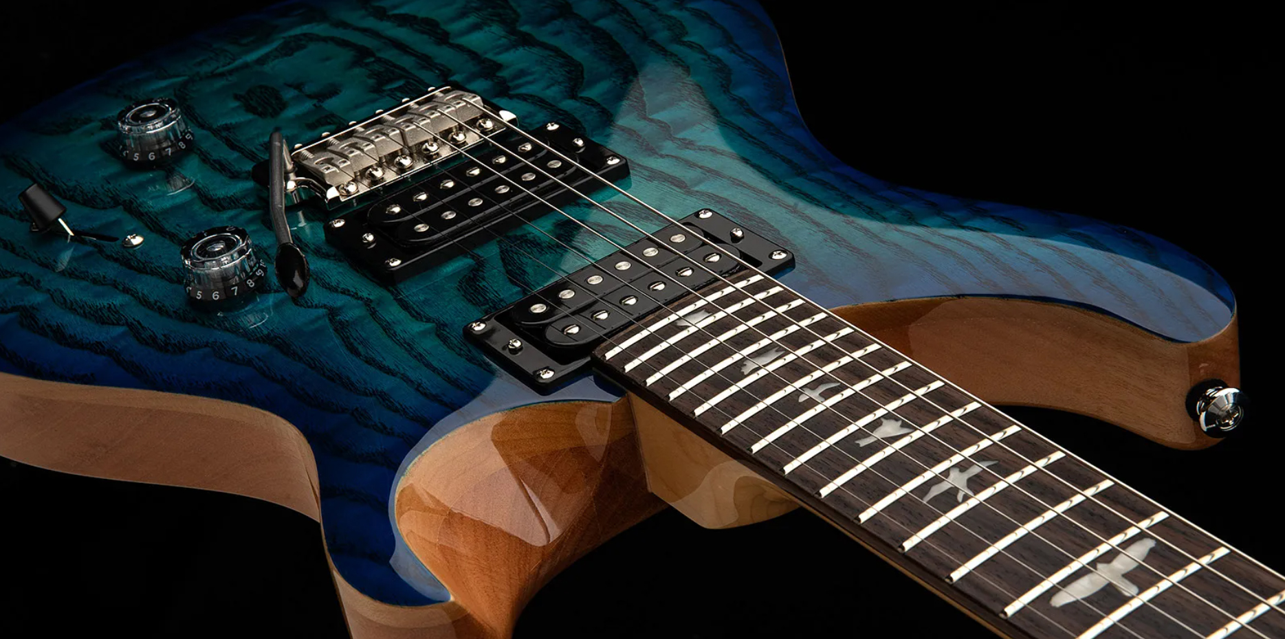 Prs Custom 24 Burled Ash Se Exotic Veneer Trem 2h Rw - Lake Blue - Guitarra eléctrica de doble corte - Variation 3
