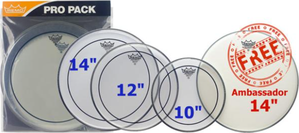 Remo Pack Pinstripe Transparente 10 12 14 + 14 Ambasador Sablee - Pack Peaux - Pack de parches - Main picture