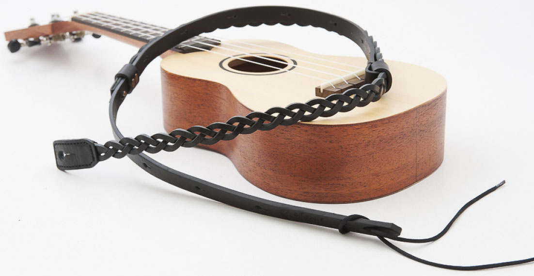 Righton Straps Ukulele Strap Plait Leather Courroie Cuir 0.6inc Black - Accesorios para Otros instrumentos de cuerda - Variation 1