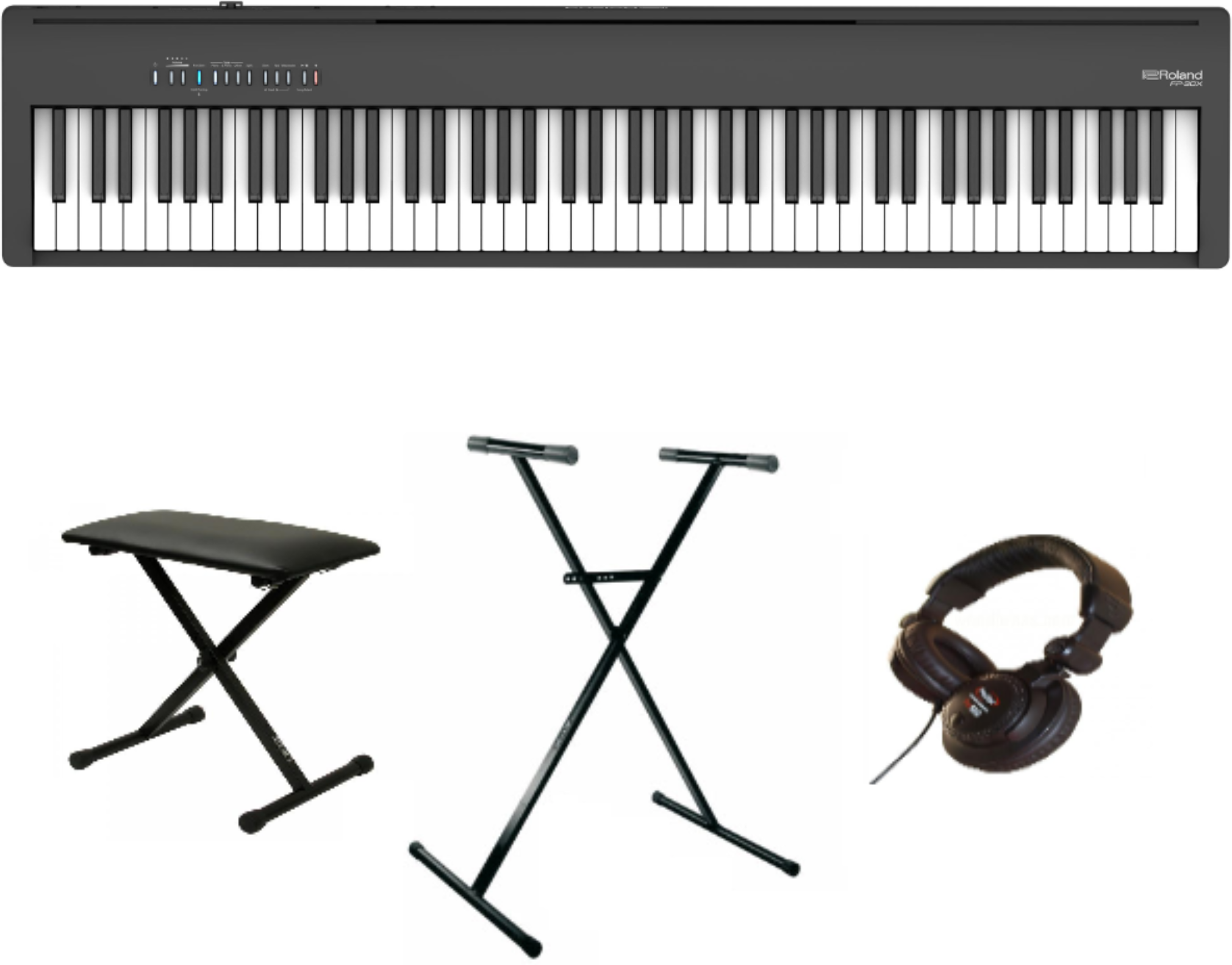 Roland Fp-30x Bk Noir  + Pro580 + Banquette Pliable Metal Noire (xb 6150) + Xp En Kit - Noir - Piano digital portatil - Main picture