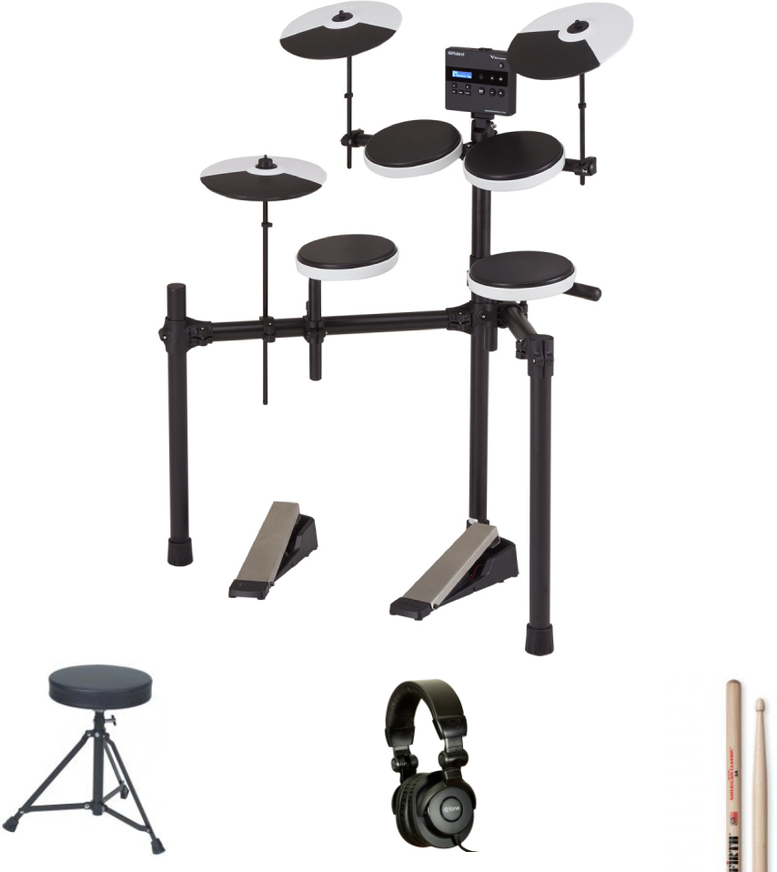 Roland Td-02k V-drums+ American Classic 5a Hickory+ Dt90 Basix 100 Series + X-hp1 - Drum Promo Set - Main picture