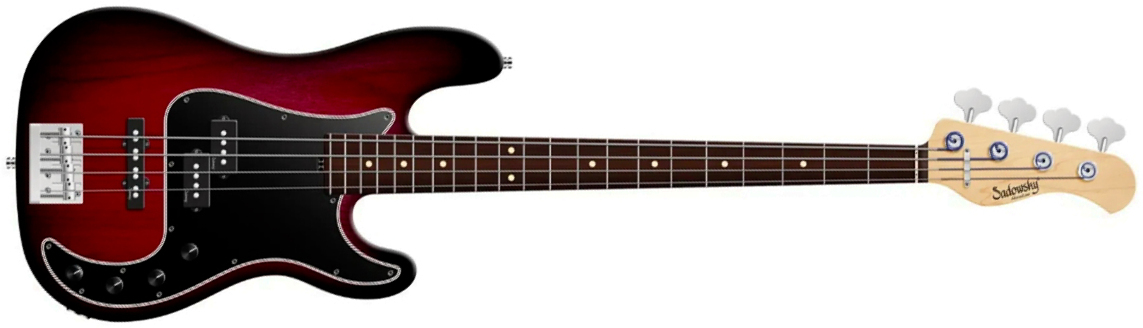 Sadowsky Hybrid Pj Bass 21 Fret Alder 4c Metroline All Active Mor - Burgundy Blackburst Transparent Satin - Bajo eléctrico de cuerpo sólido - Main pic