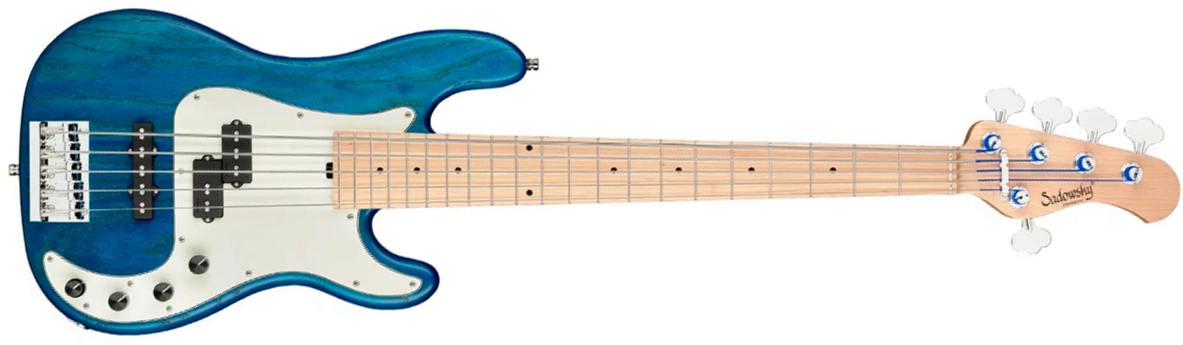 Sadowsky Hybrid Pj Bass 21 Fret Ash 5c Metroline All Active Mn - Ocean Blue Transparent Satin - Bajo eléctrico de cuerpo sólido - Main picture