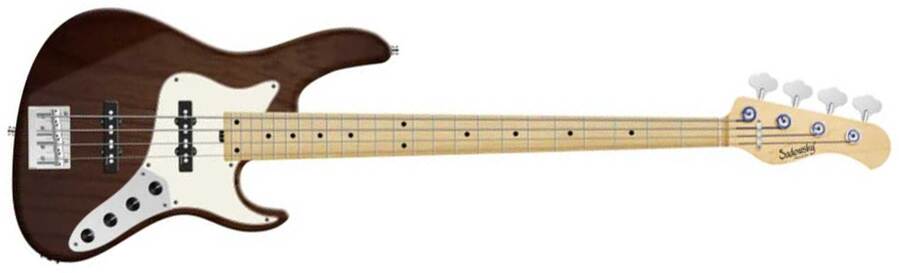 Sadowsky Vintage J/j Bass 24 Fret Ash 4c Metroline All Active Mn - Antique Tobacco Trans. Satin - Bajo eléctrico de cuerpo sólido - Main picture