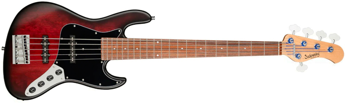 Sadowsky Vintage Jj Bass 21 Fret Alder 5c Metroline All Active Mor - Burgundy Blackburst Transparent Satin - Bajo eléctrico de cuerpo sólido - Main pi