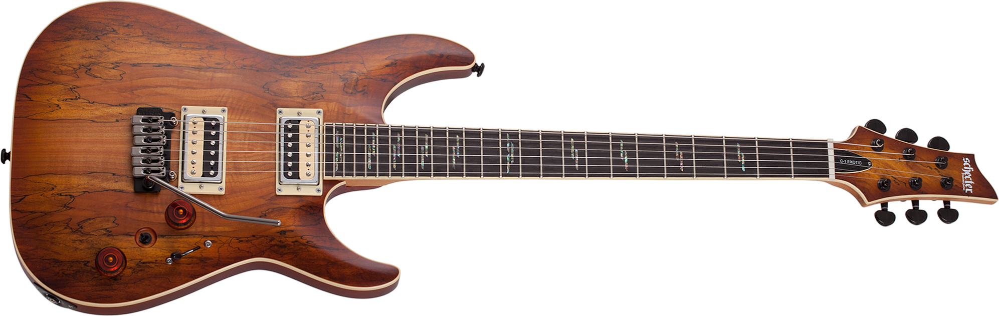 Schecter C-1 Exotic Spalted Maple 2h Trem Eb - Satin Natural Vintage Burst - Guitarra eléctrica con forma de str. - Main picture