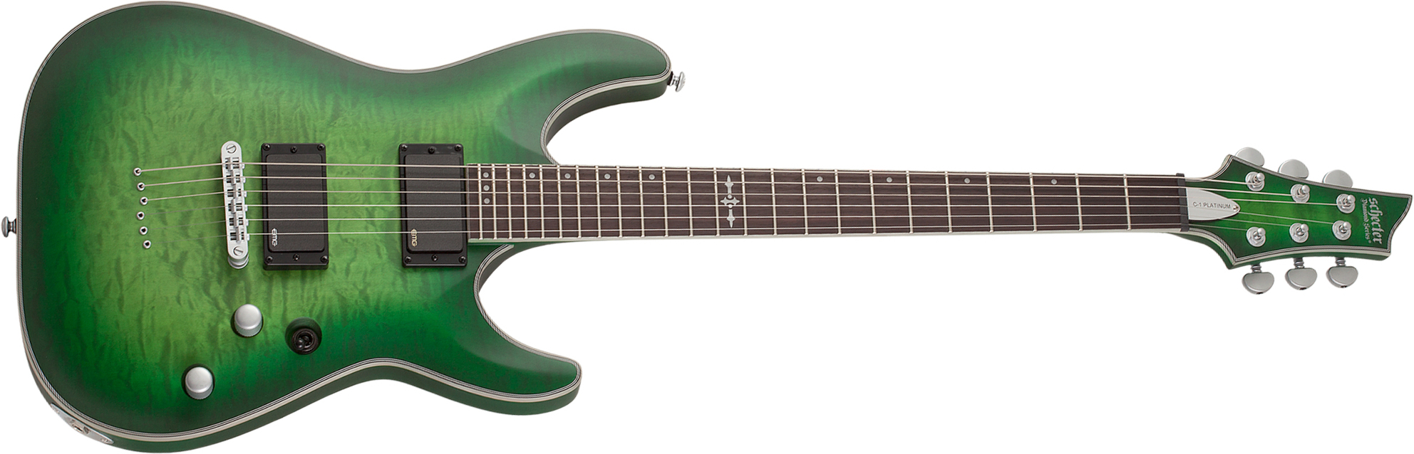 Schecter C-1 Platinum 2h Emg Ht Eb - Satin Green Burst - Guitarra eléctrica con forma de str. - Main picture