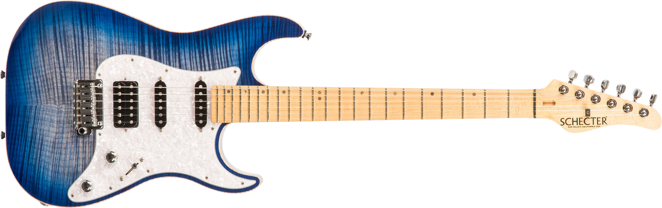 Schecter Custom Shop Sunset Usa Hss Trem Mn #1409001 - Trans Sky Blue - Guitarra eléctrica con forma de str. - Main picture