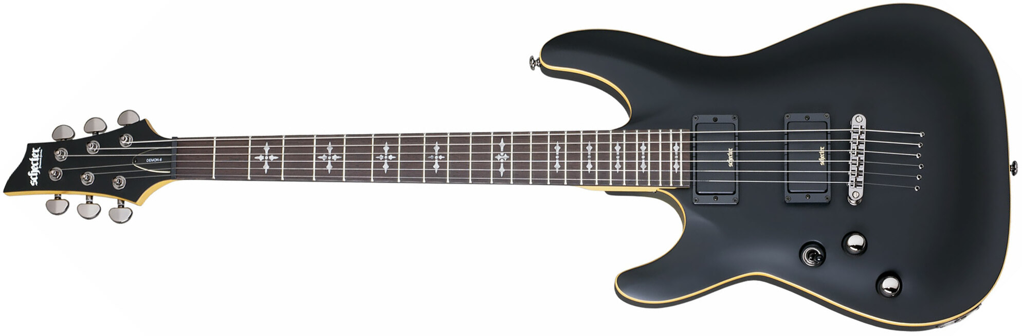 Schecter Demon-6 Lh Gaucher 2h Ht Wen - Aged Black Satin - Guitarra electrica para zurdos - Main picture