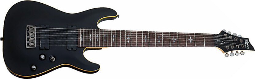 Schecter Demon-8 Active 8c 2h Ht Rw - Satin Black - Guitarra eléctrica barítono - Main picture