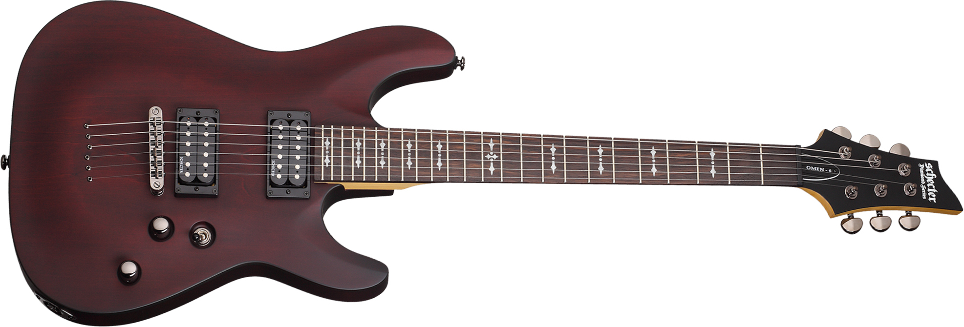 Schecter Omen-6 2h Ht Rw - Walnut Satin - Guitarra eléctrica con forma de str. - Main picture