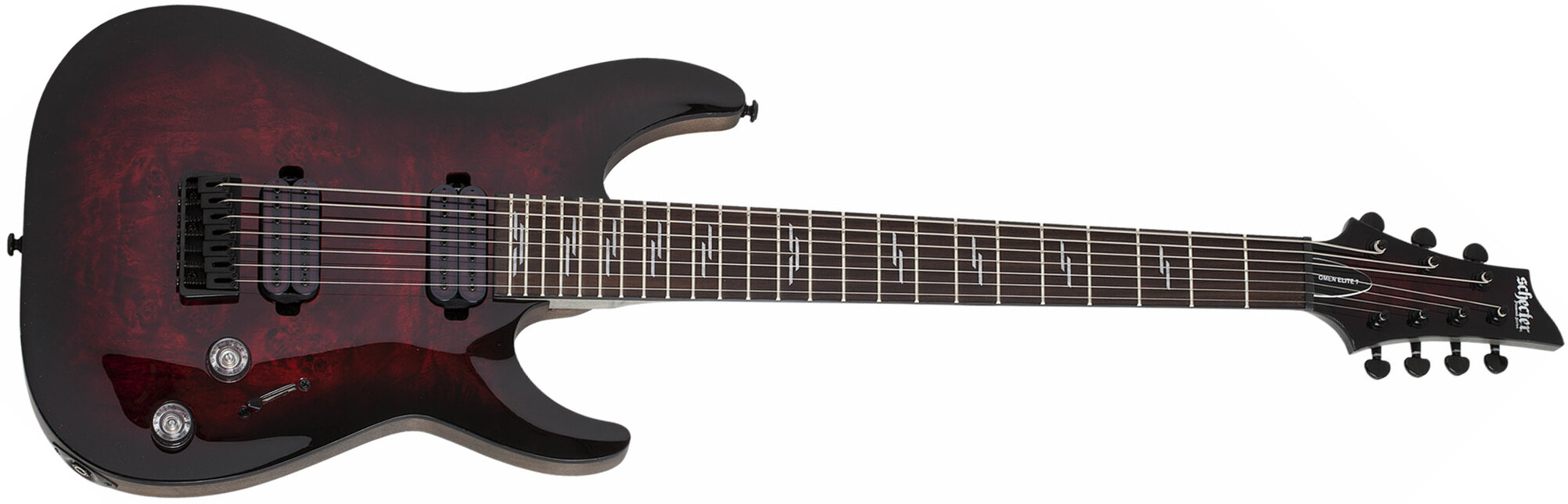 Schecter Omen Elite-7 7c Baryton 2h Ht Rw - Black Cherry Burst - Guitarra eléctrica de 7 cuerdas - Main picture