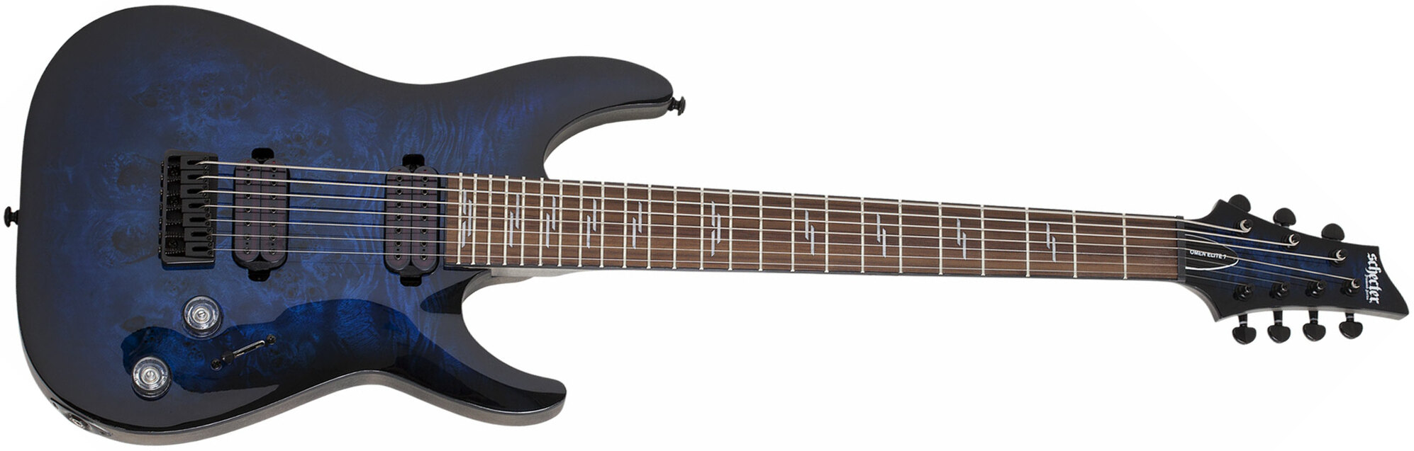 Schecter Omen Elite-7 7c Baryton 2h Ht Rw - See-thru Blue Burst - Guitarra eléctrica de 7 cuerdas - Main picture