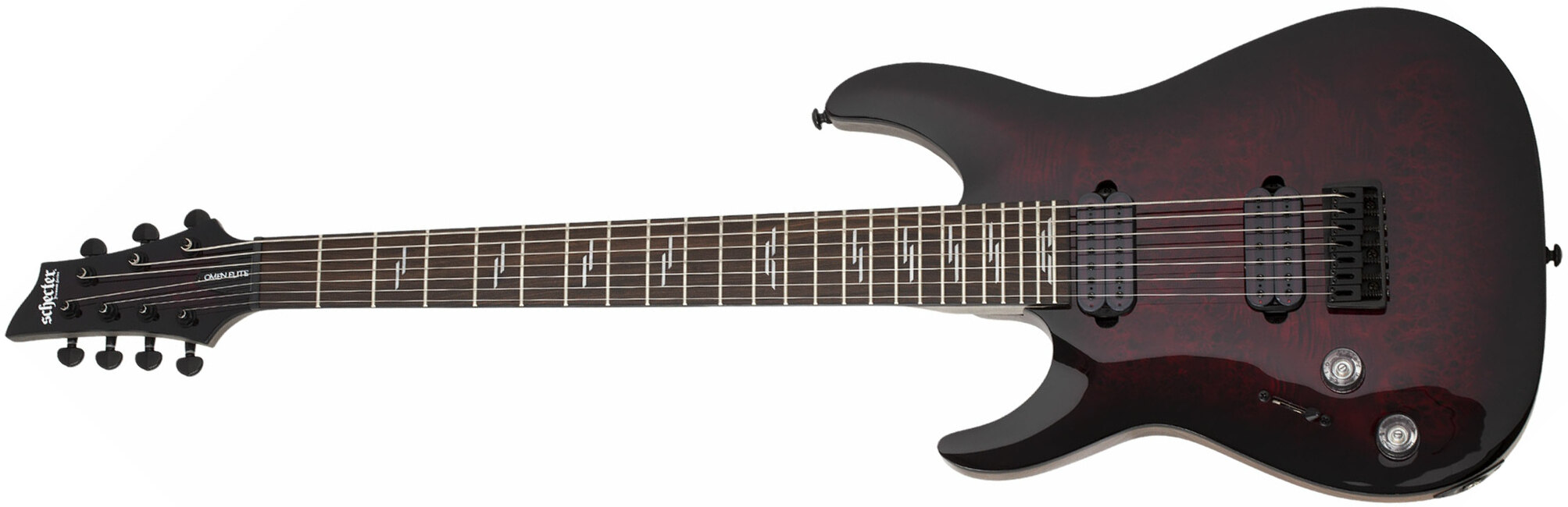 Schecter Omen Elite-7 7c Baryton Lh Gaucher 2h Ht Rw - Black Cherry Burst - Guitarra electrica para zurdos - Main picture