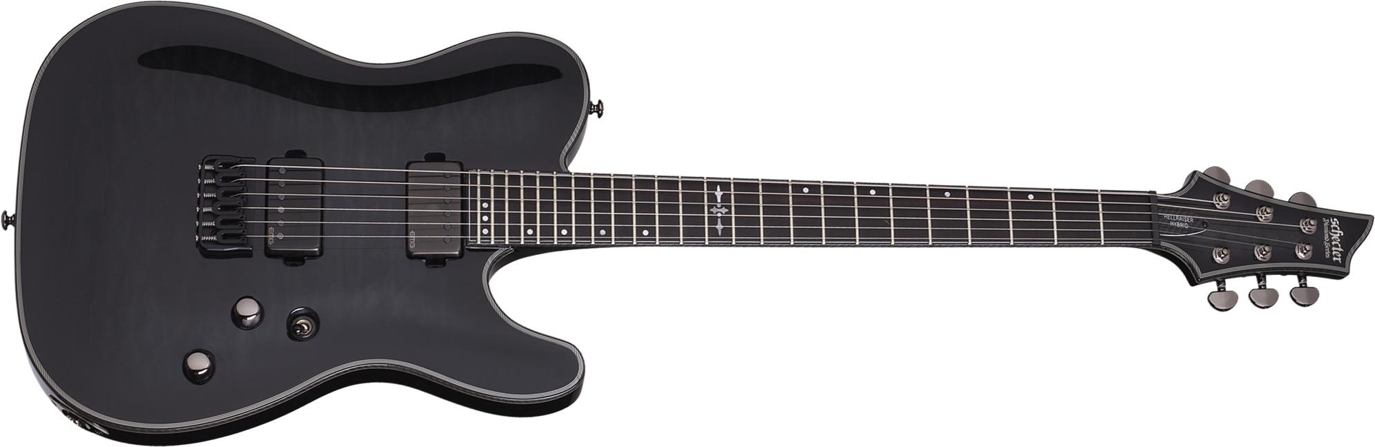 Schecter Pt Hellraiser Hybrid 2h Emg Ht Eb - Transp. Black Burst - Guitarra eléctrica con forma de tel - Main picture