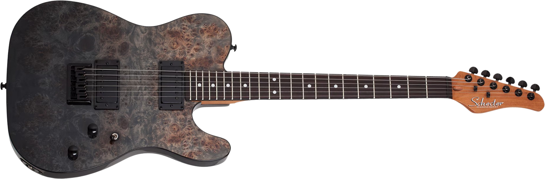 Schecter Pt Standard 2h Ht Rw - Black Fade Burst Burl - Guitarra eléctrica con forma de tel - Main picture