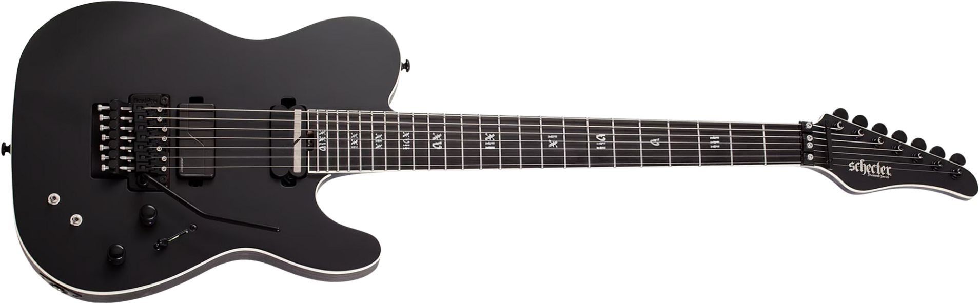 Schecter Pt7 Frs Sls Elite Evil Twin 2h Fishman Fluence Sustainiac Fr Eb - Satin Black - Guitarra eléctrica barítono - Main picture