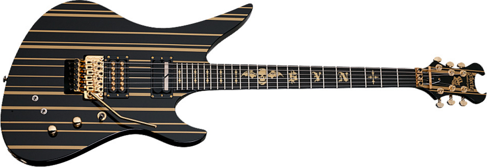 Schecter Synyster Custom-s 2h Seymour Duncan Sustainiac Fr Eb - Black W/ Gold Stripes - Guitarra eléctrica de autor - Main picture