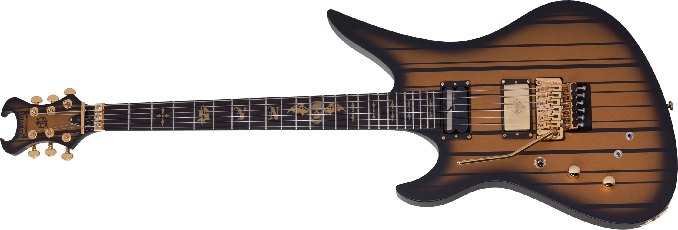 Schecter Synyster Custom-s Lh Signature Gaucher 2h Sustainiac Fr Eb - Satin Gold Burst - Guitarra electrica para zurdos - Main picture