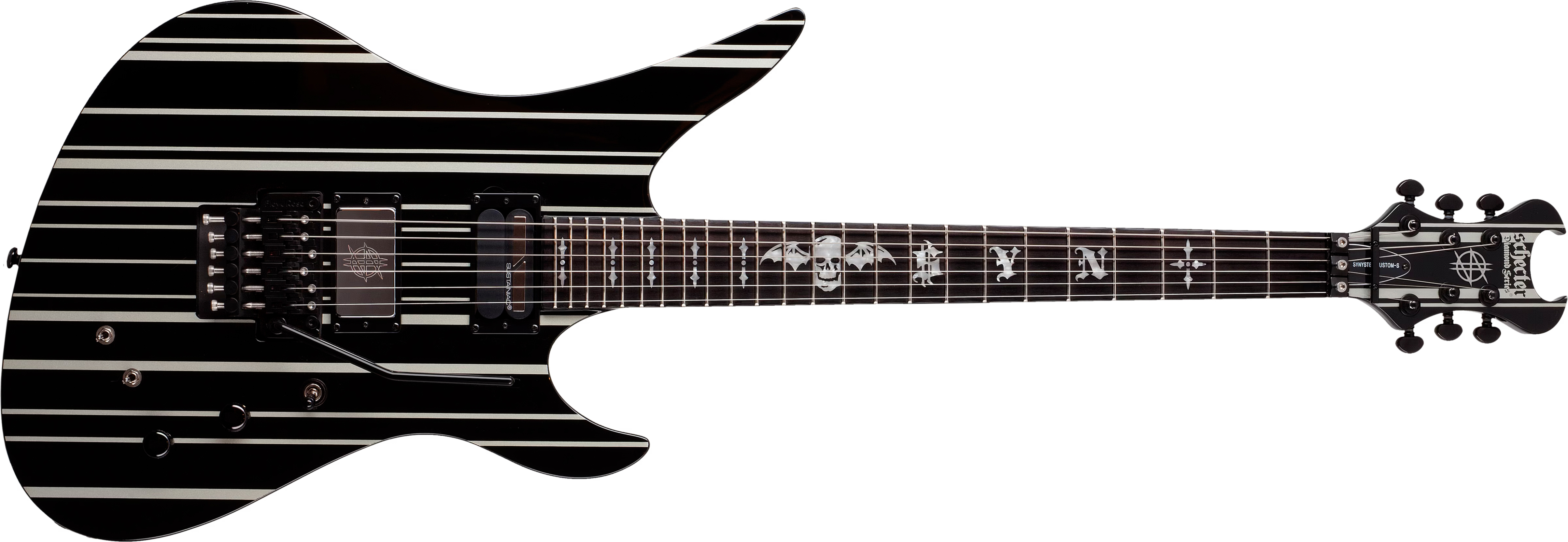 Schecter Synyster Custom-s Signature 2h Sustainiac Fr Eb - Black Silver - Guitarra eléctrica con forma de str. - Main picture