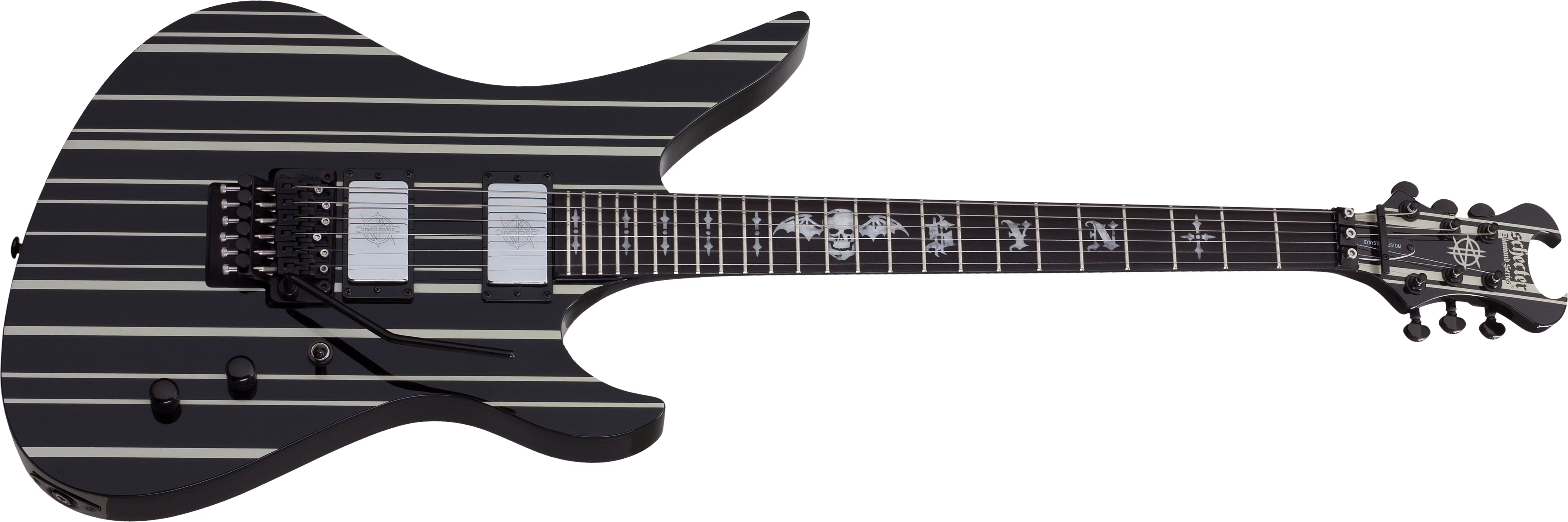 Schecter Synyster Custom Signature 2h Fr Eb - Gloss Black With Silver Pinstripes - Guitarra eléctrica de autor - Main picture