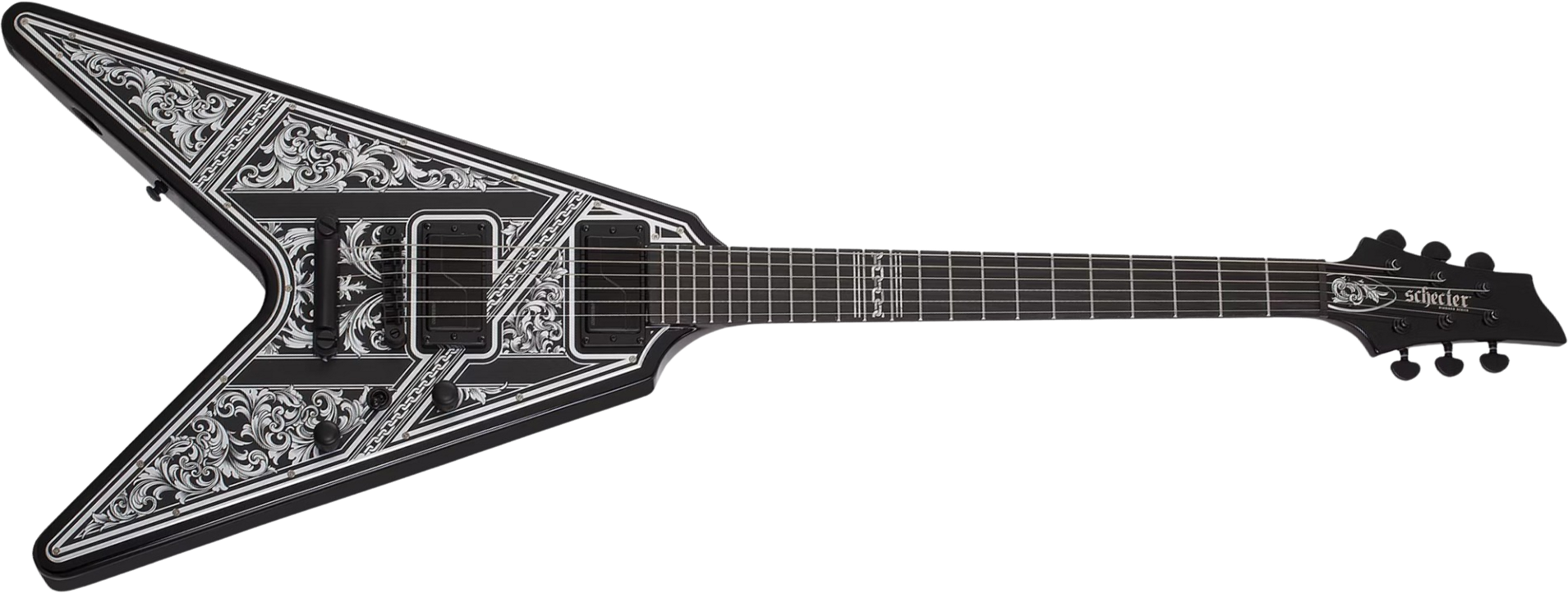 Schecter V1 Pryzm Palladium 2h Fishman Fluence Modern Eb - Gloss Black - Guitarra electrica metalica - Main picture