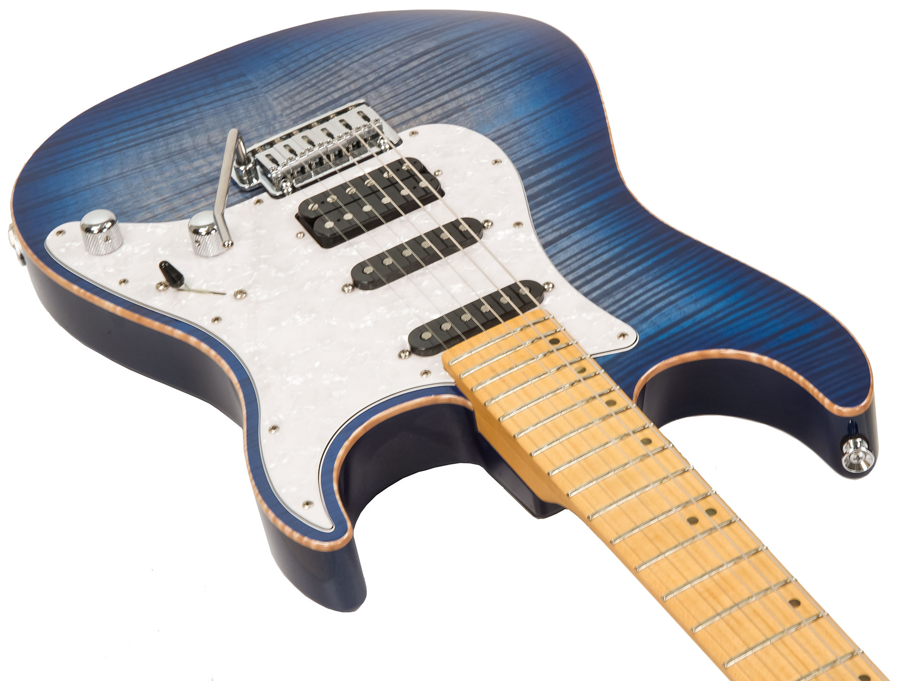 Schecter Custom Shop Sunset Usa Hss Trem Mn #1409001 - Trans Sky Blue - Guitarra eléctrica con forma de str. - Variation 1