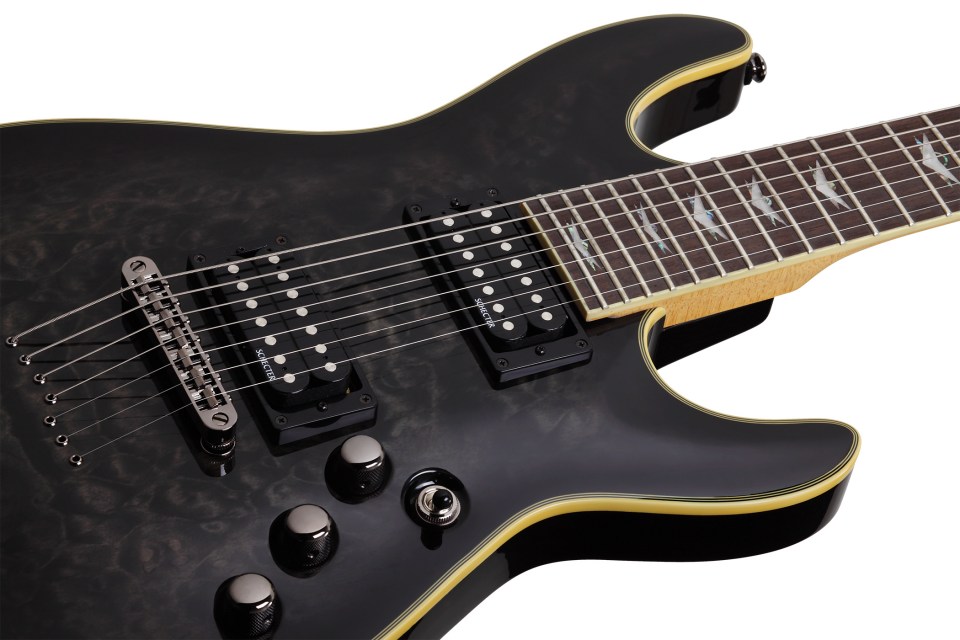 Schecter Omen Extreme-7 7c 2h Ht Rw - See-thru Black Gloss - Guitarra eléctrica de 7 cuerdas - Variation 3