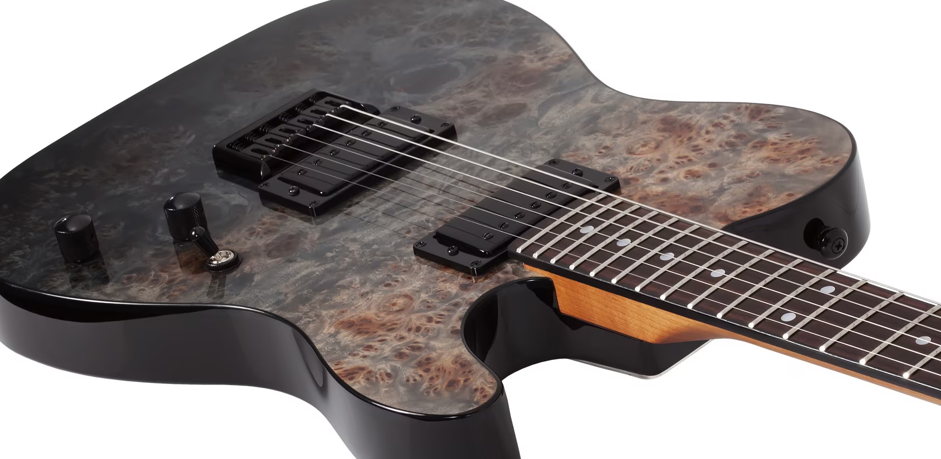 Schecter Pt Standard 2h Ht Rw - Black Fade Burst Burl - Guitarra eléctrica con forma de tel - Variation 2