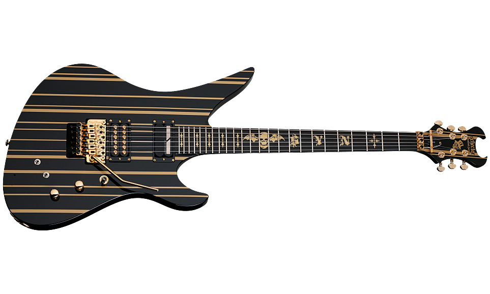 Schecter Synyster Custom-s 2h Seymour Duncan Sustainiac Fr Eb - Black W/ Gold Stripes - Guitarra eléctrica de autor - Variation 1