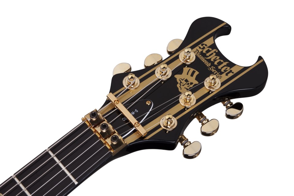 Schecter Synyster Custom-s 2h Seymour Duncan Sustainiac Fr Eb - Black W/ Gold Stripes - Guitarra eléctrica de autor - Variation 5