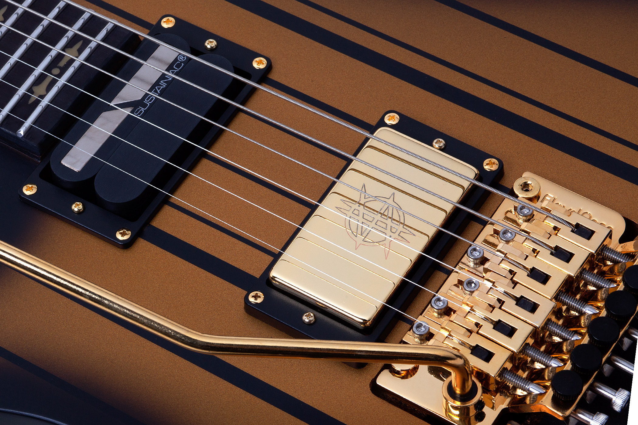 Schecter Synyster Custom-s Lh Signature Gaucher 2h Sustainiac Fr Eb - Satin Gold Burst - Guitarra electrica para zurdos - Variation 4