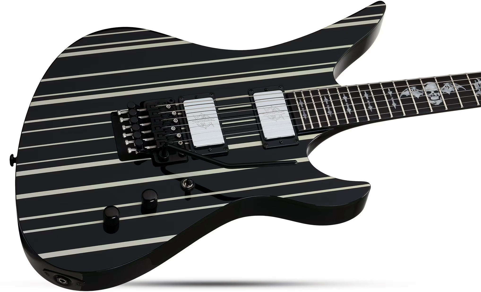 Schecter Synyster Custom Signature 2h Fr Eb - Gloss Black With Silver Pinstripes - Guitarra eléctrica de autor - Variation 1