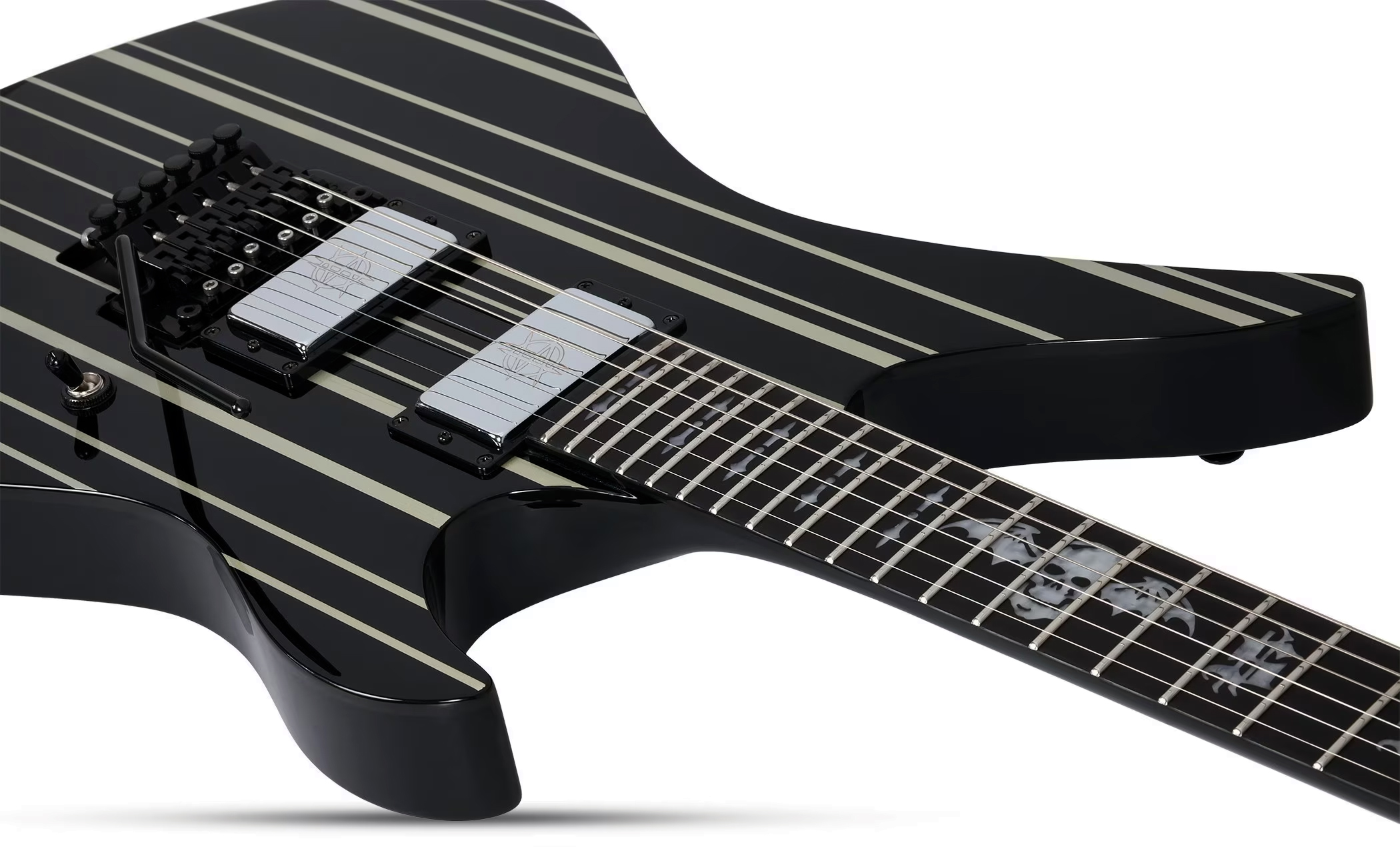 Schecter Synyster Custom Signature 2h Fr Eb - Gloss Black With Silver Pinstripes - Guitarra eléctrica de autor - Variation 2