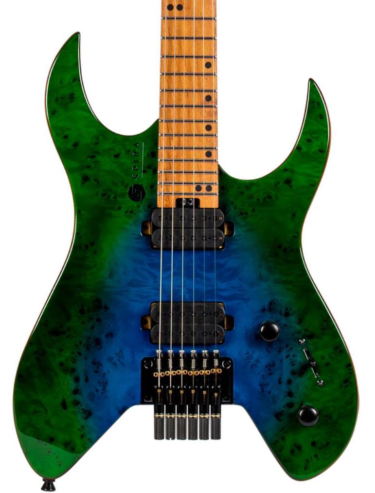 Guitarra eléctrica de doble corte Spira guitars S-500 GBR Headless - Green & blue