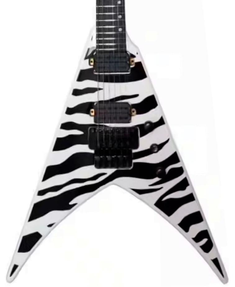 Guitarra electrica metalica Spira guitars V-420 WHT Ltd - White tiger