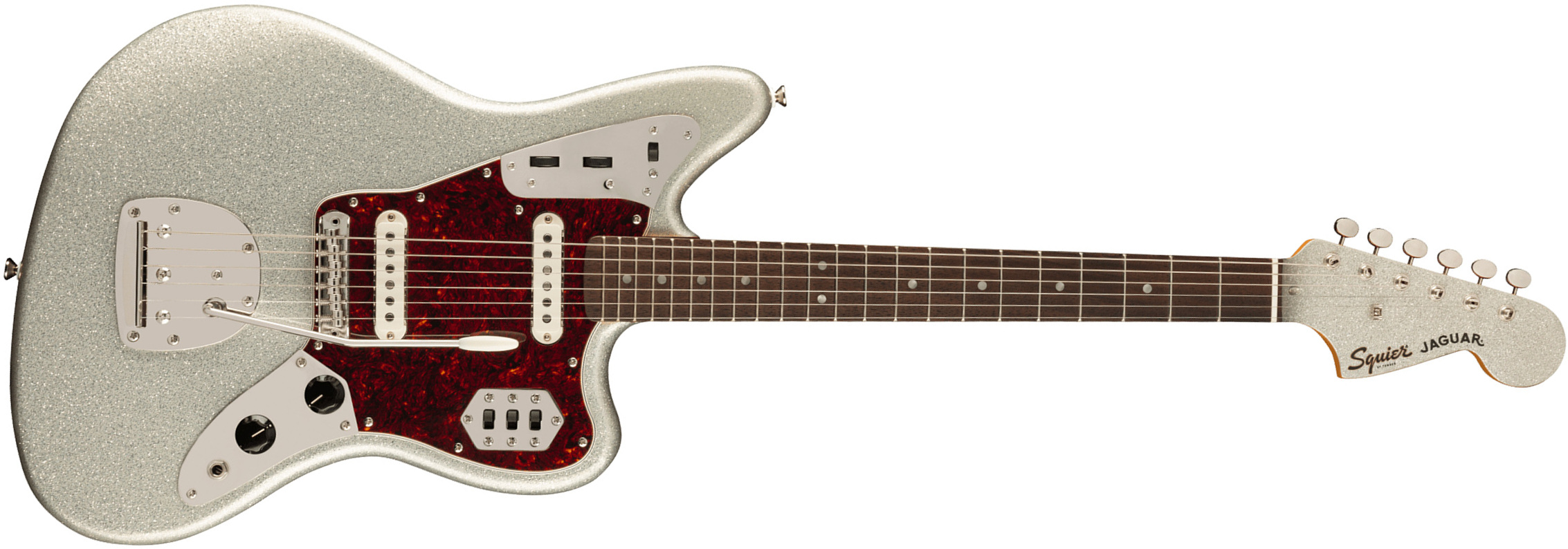 Squier Jaguar 60s Classic Vibe Fsr Ltd 2s Trem Lau - Silver Sparkle Matching Headstock - Guitarra electrica retro rock - Main picture