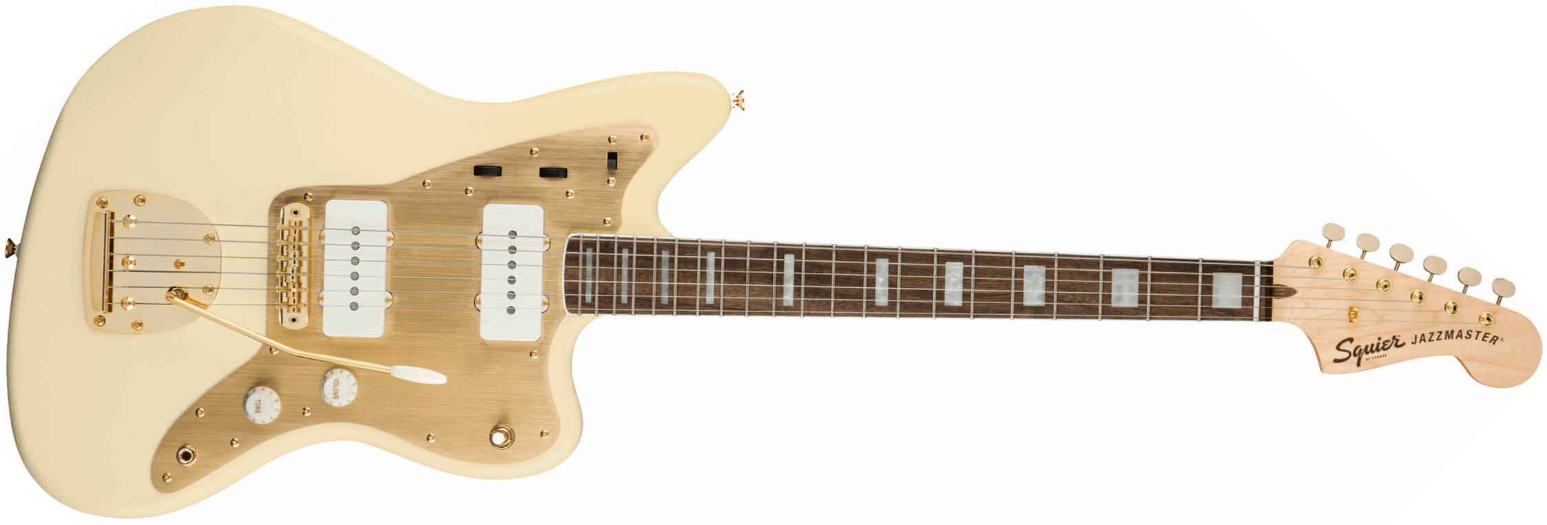 Squier Jazzmaster 40th Anniversary Gold Edition Lau - Olympic White - Guitarra electrica retro rock - Main picture