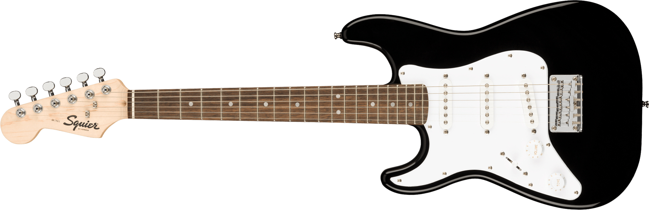 Squier Mini Strat V2 Lh Gaucher Ht Sss Lau - Black - Guitarra electrica para zurdos - Main picture