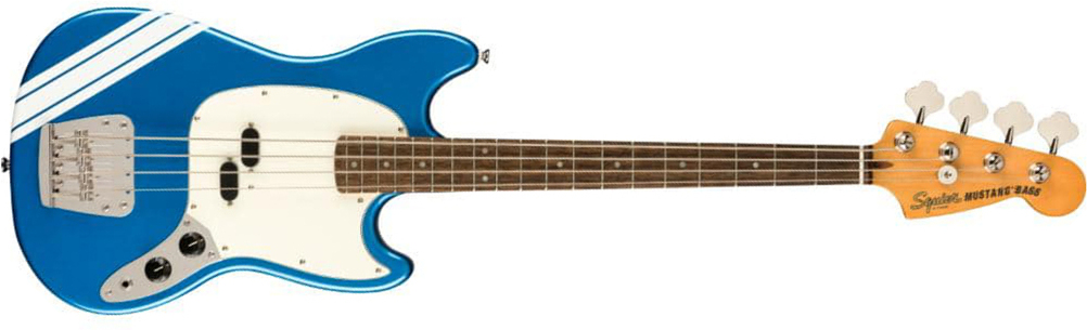Squier Mustang Bass '60s Classic Vibe Competition Fsr Ltd Lau - Lake Placid Blue With Olympic White Stripes - Bajo eléctrico para niños - Main picture