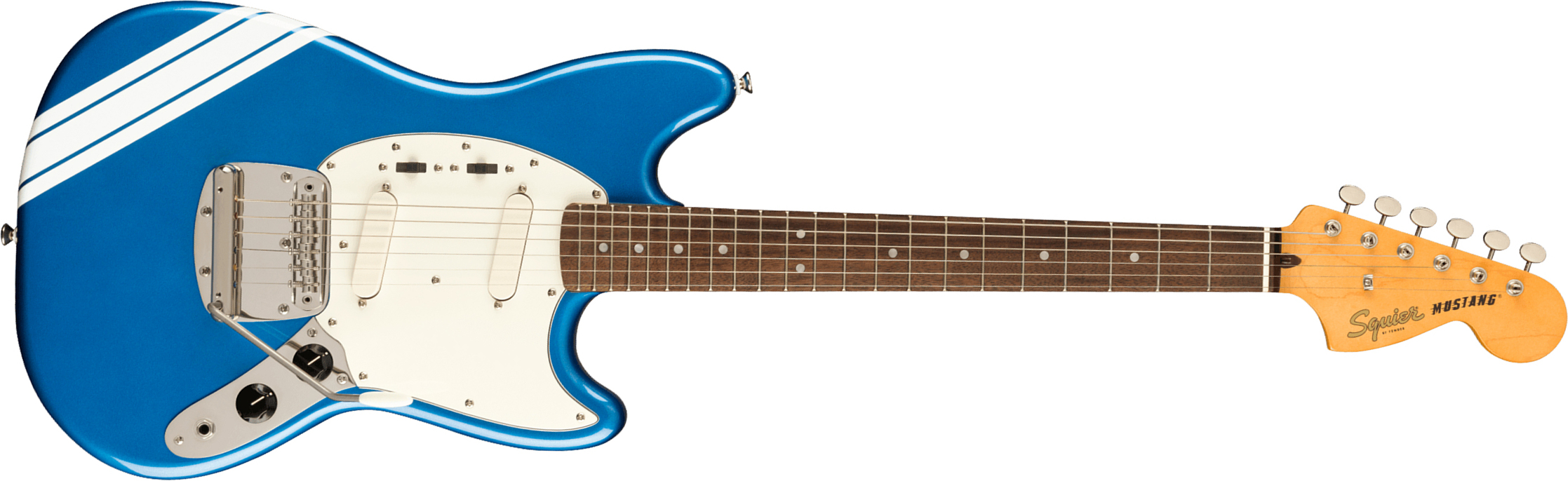 Squier Mustang  Classic Vibe 60s Competition Fsr Ltd Lau - Lake Placid Blue W/ Olympic White Stripes - Guitarra electrica retro rock - Main picture