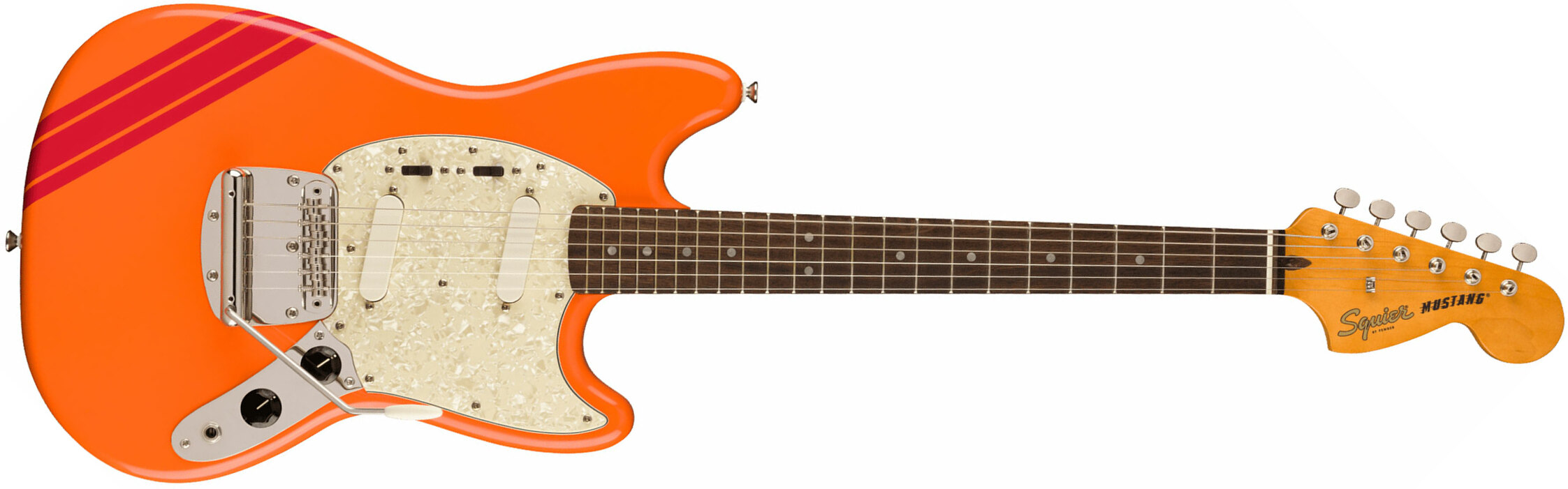 Squier Mustang  Classic Vibe 60s Competition Fsr Ltd Lau - Capri Orange W/ Dakota Red Stripes - Guitarra eléctrica con forma de str. - Main picture